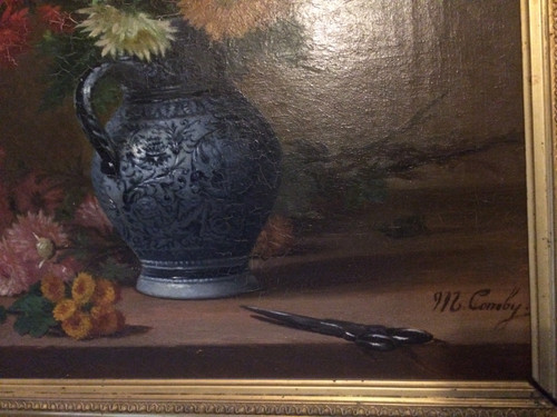 Tableau, bouquet de fleurs par M Comby