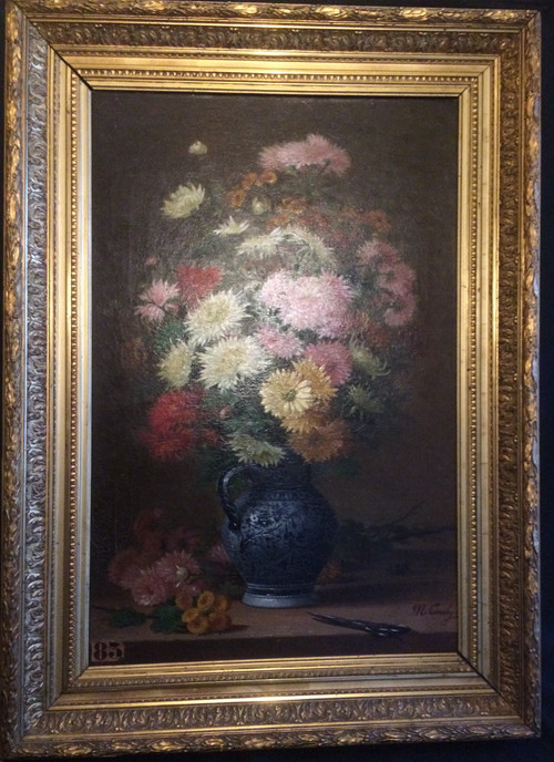 Tableau, bouquet de fleurs par M Comby