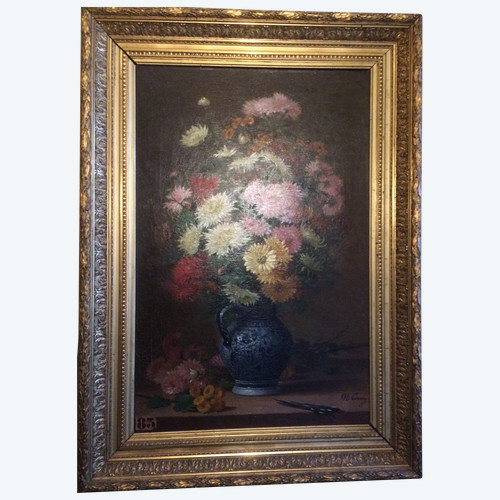 Tableau, bouquet de fleurs par M Comby