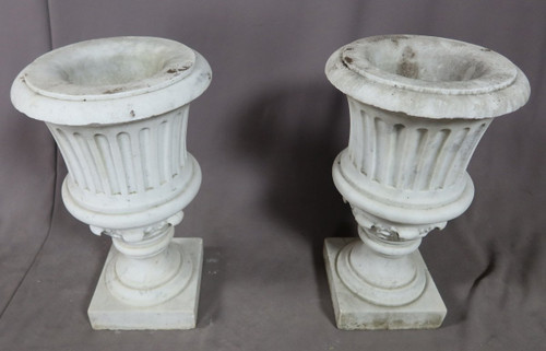 Pair Of Medici Vases In Carrara Marble Nineteenth