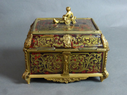Boulle Marquetry Jewelry Box Signed Tahan in Paris