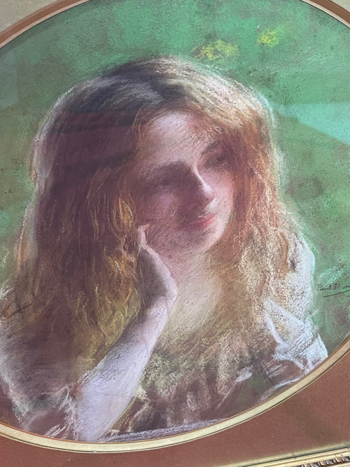 Gemälde junges Mädchen Pastell Paule THOMAS 1868-1910