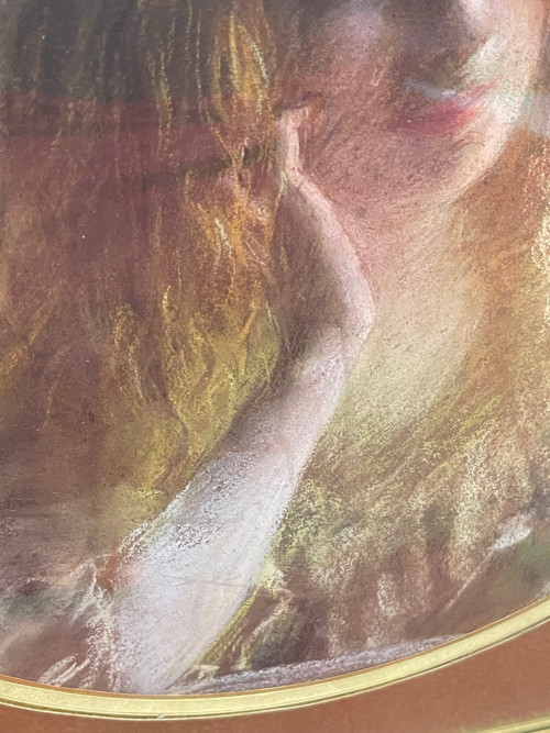 Gemälde junges Mädchen Pastell Paule THOMAS 1868-1910