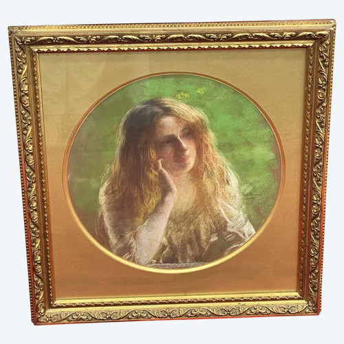 Gemälde junges Mädchen Pastell Paule THOMAS 1868-1910