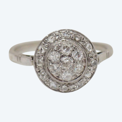 Bague Art Déco  En Platine Et Diamants
