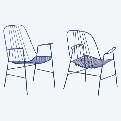 Pair of openwork iron armchairs, 1960s