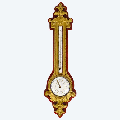 Barometer Thermometer aus vergoldeter Bronze signiert Eugène Bazart Paris, Napoleon III XIX.