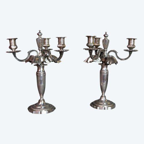 Pair Of Silver Metal Post And Lights