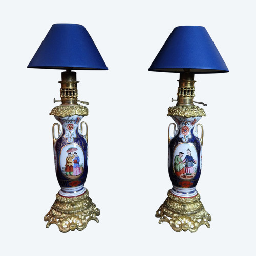 Coppia di lampade in porcellana di Bayeux XIX secolo