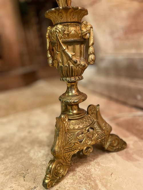 Grande Paire de candélabres en bronze doré - XIXe