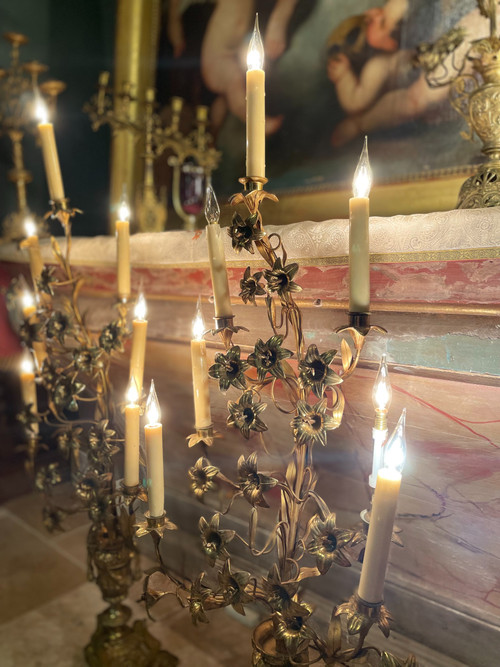 Grande Paire de candélabres en bronze doré - XIXe