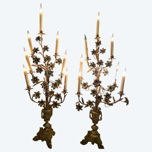 Grande Paire de candélabres en bronze doré - XIXe