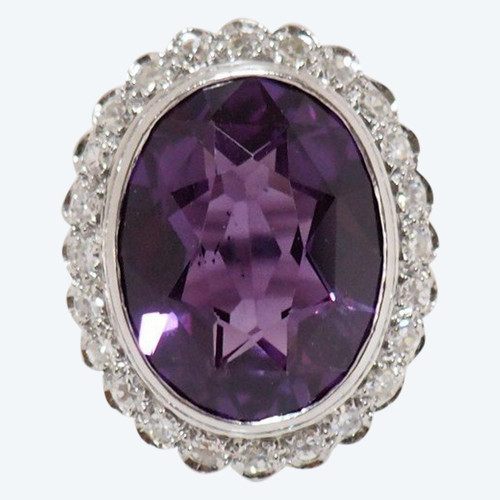 Anello Entourage In Oro Bianco E Platino; Corindone E Diamanti