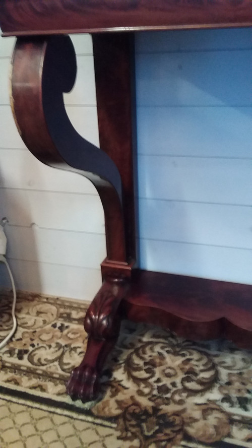 Piccola console apribile con cassetto in stile Impero con cintura in mogano XIX secolo