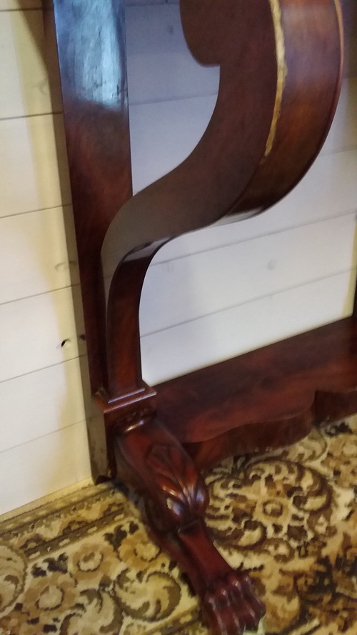 Piccola console apribile con cassetto in stile Impero con cintura in mogano XIX secolo