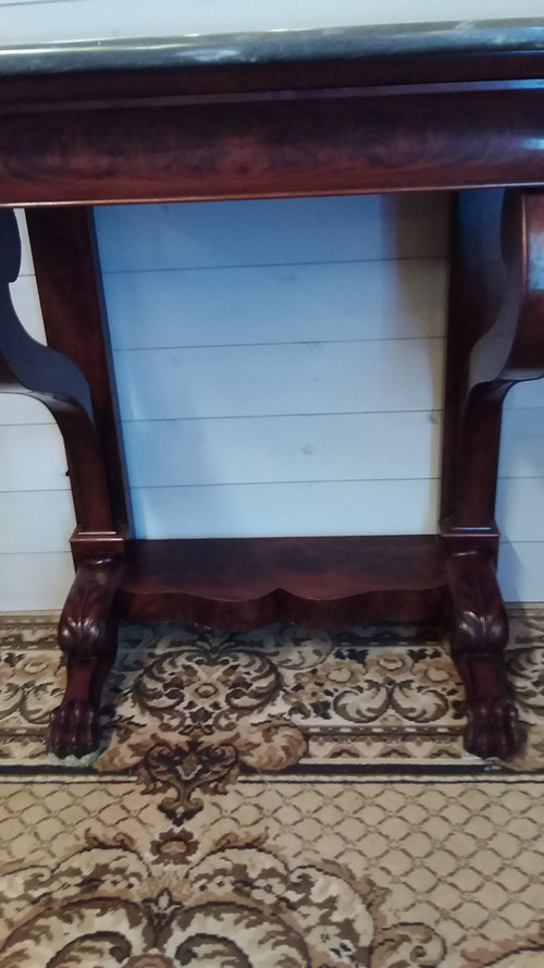 Piccola console apribile con cassetto in stile Impero con cintura in mogano XIX secolo