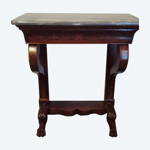 Piccola console apribile con cassetto in stile Impero con cintura in mogano XIX secolo