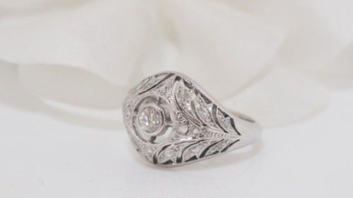 Anello Cupola In Oro Bianco E Platino Incastonato Con Rose
