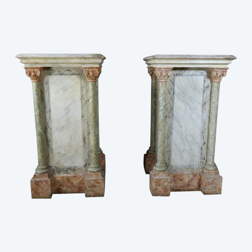 Pair Of Large Faux Marble Painted Wooden Stands
