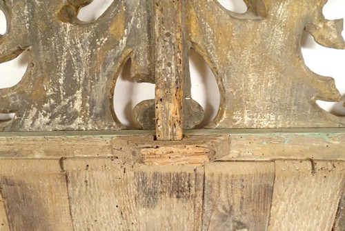 Louis XVI Mirror in Golden Carved Wood, Pediment with Bow Flower Ribbons, 18th Century Mirror