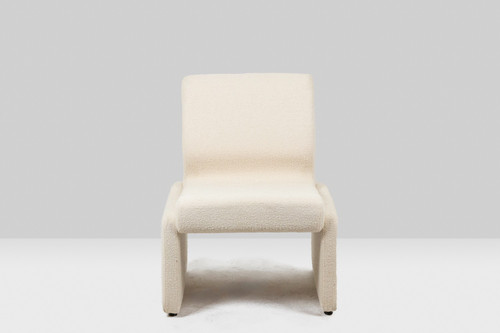 Pair of white bouclé low chairs, 1970s