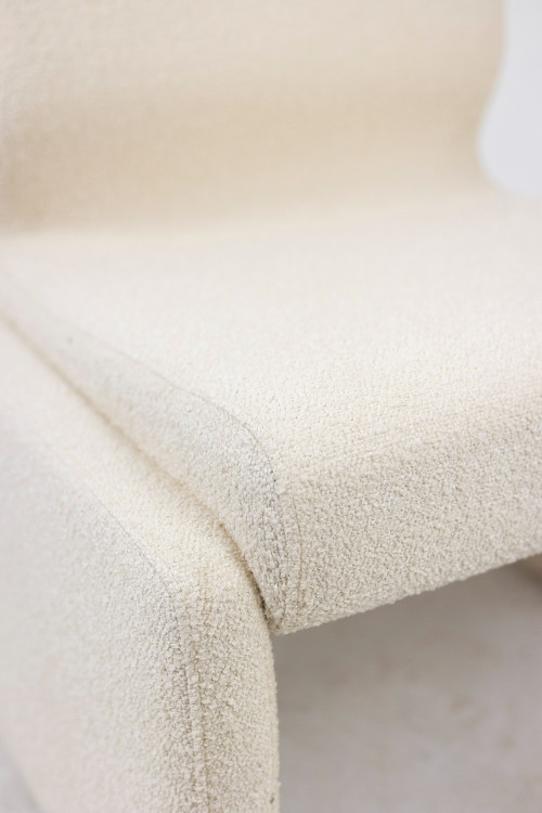 Pair of white bouclé low chairs, 1970s