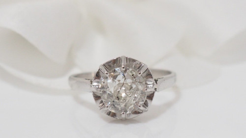 Anello Solitario Antico In Platino E Diamanti