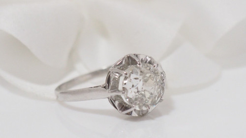 Anello Solitario Antico In Platino E Diamanti