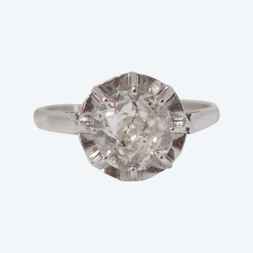 Anello Solitario Antico In Platino E Diamanti