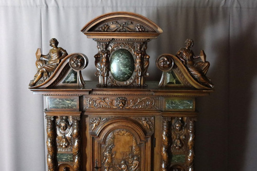 Buffet Two Bodies In Carved Walnut Signed Bellanger In Paris