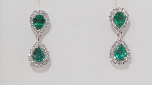 Paire De Pendants d'Oreille En Or Blanc, Emeraudes Et Diamants
