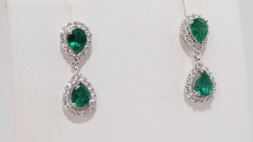 Paire De Pendants d'Oreille En Or Blanc, Emeraudes Et Diamants