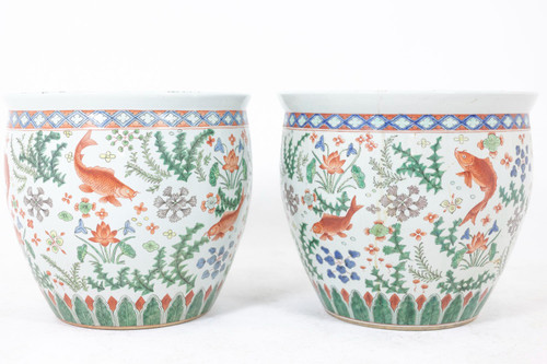 Pair of Canton porcelain planters, circa 1950