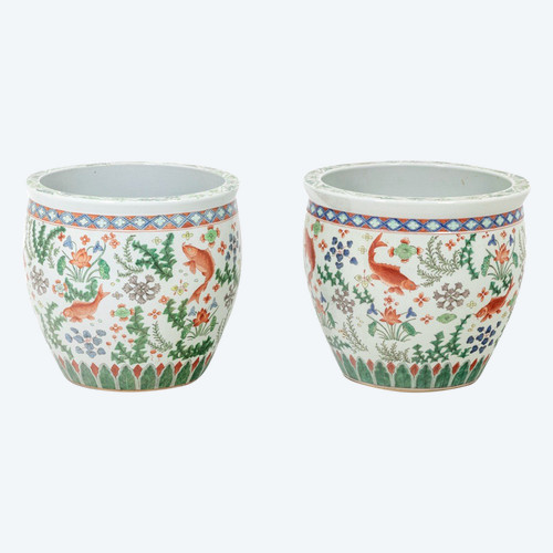 Paire de jardinières en porcelaine Canton, circa 1950