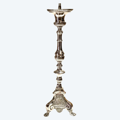 Pique-cierge d’ église en bronze argenté XIXème 