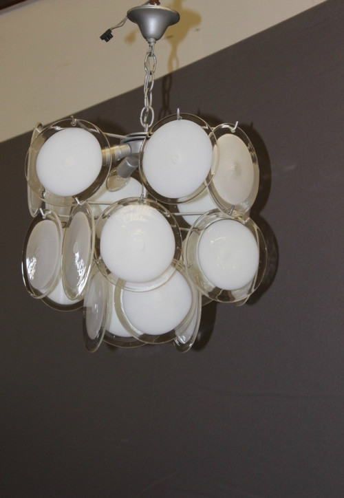 Lampadario a disco in vetro di Murano del 1970 circa