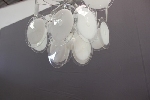 Lampadario a disco in vetro di Murano del 1970 circa