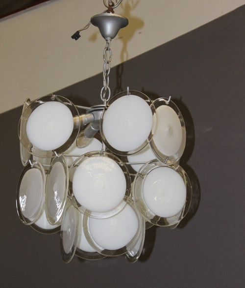 Lampadario a disco in vetro di Murano del 1970 circa