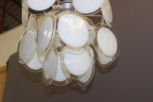 Lampadario a disco in vetro di Murano del 1970 circa