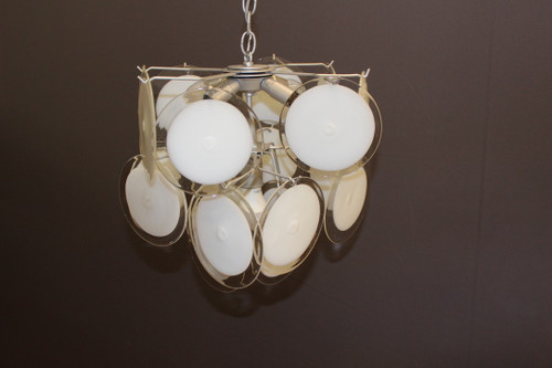 Lampadario a disco in vetro di Murano del 1970 circa