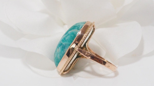 Vintage-Ring aus Gelbgold und Amazonitstein