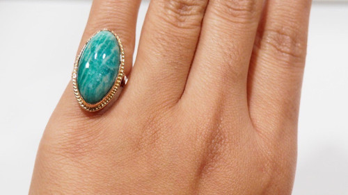Vintage-Ring aus Gelbgold und Amazonitstein