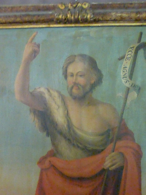Grande dipinto del XIX secolo "San Giovanni Battista e l'agnello mistico", cornice del XVII secolo