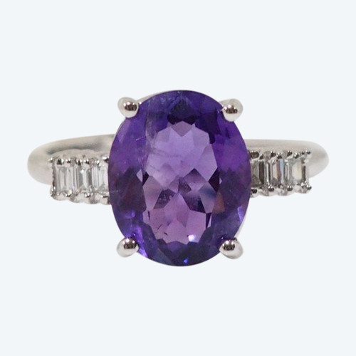 Ring In White Gold, Amethyst And Diamonds