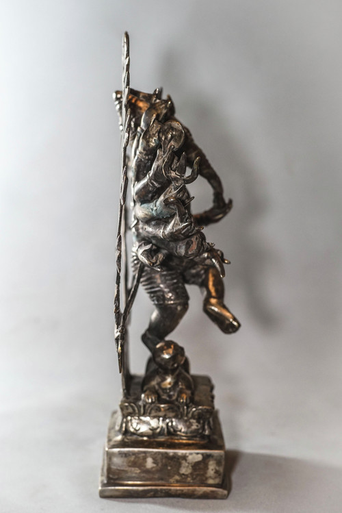 Scultura Ganesh in bronzo placcato argento