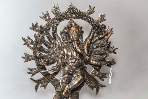 Scultura Ganesh in bronzo placcato argento