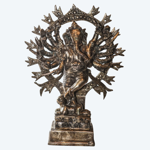 Scultura Ganesh in bronzo placcato argento
