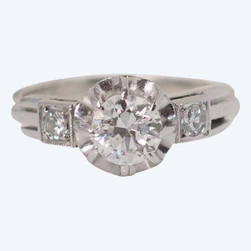 Anello Solitario In Platino E Diamanti