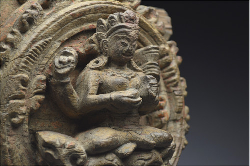 Nepal, 14th-15th century, Solid wood panel representing Vishnu's shakti
