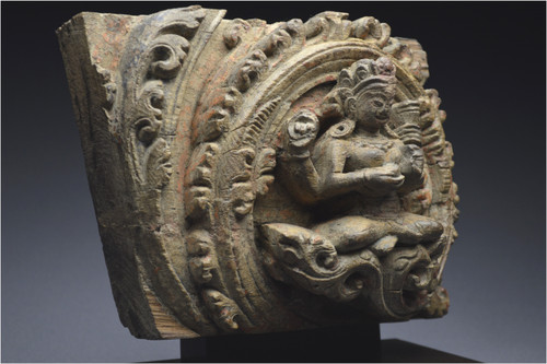 Nepal, 14th-15th century, Solid wood panel representing Vishnu's shakti